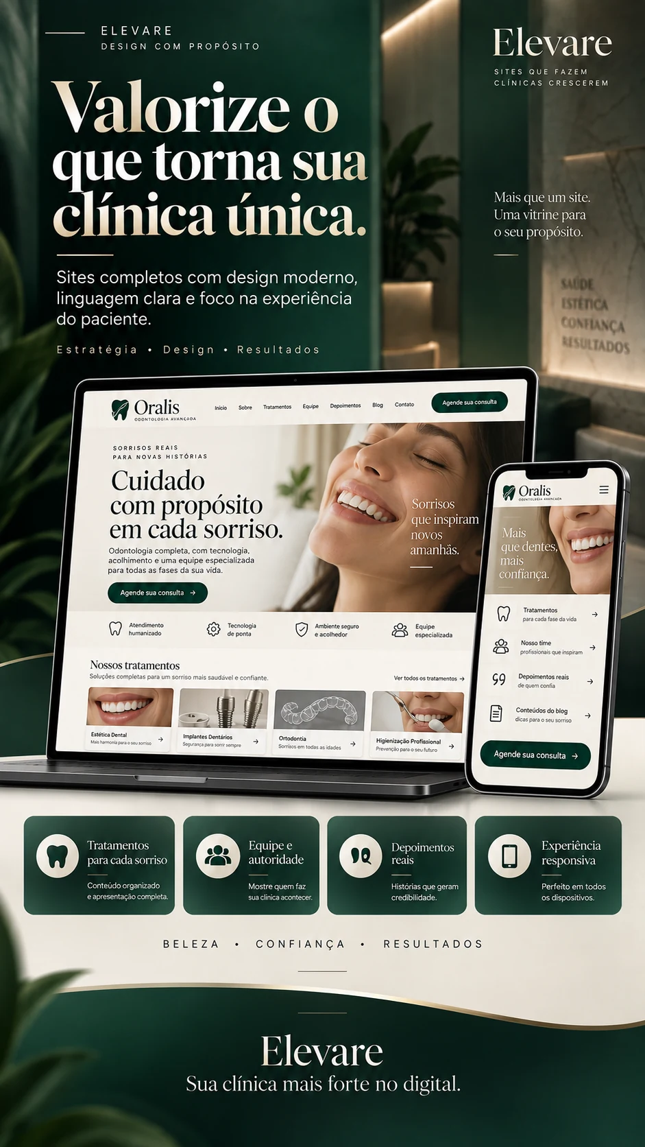 Portfólio Elevare — design profissional para clínica odontológica